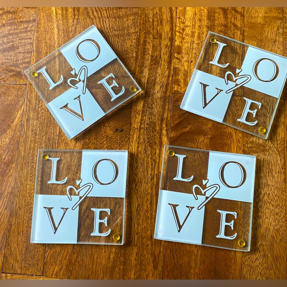 Glass Love Coasters (4) 3.5”
